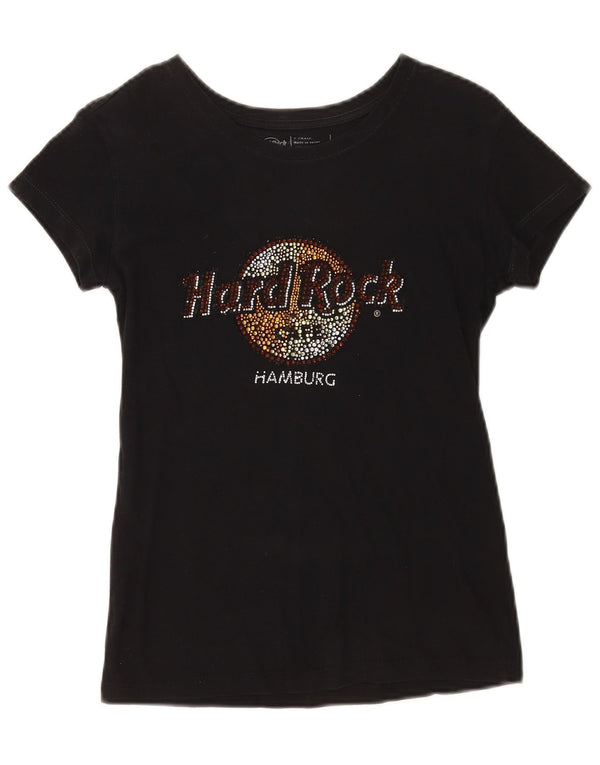 Hard Rock Cafe Womens Hamburg Graphic T-Shirt Top UK 6 XS Black Cotton