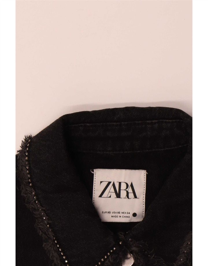 Zara Womens Western Oversized Denim Jacket UK 6 XS Black