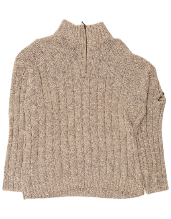 Cotton Republic Mens Zip Neck Jumper Sweater 2XL Beige Flecked