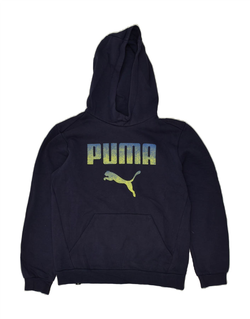 PUMA Boys Graphic Hoodie Jumper 13-14 Years XL Navy Blue Vintage Puma and Second-Hand Puma from Messina Hembry 