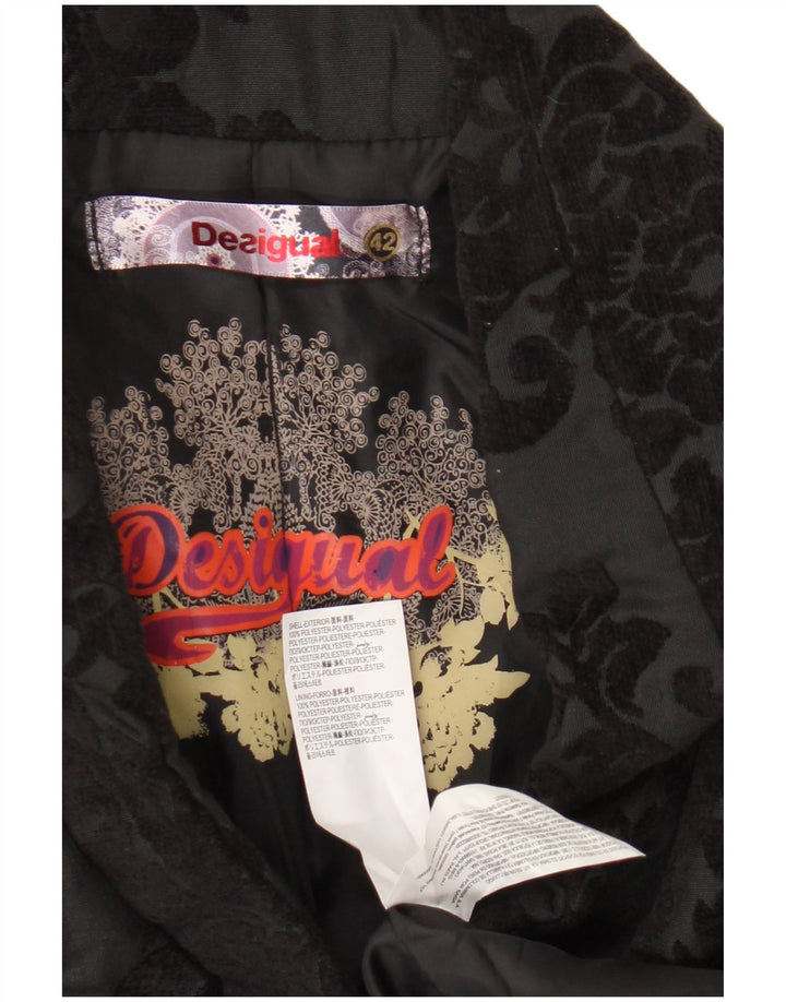 Desigual Womens Overcoat EU 42 Large Black Floral Polyester