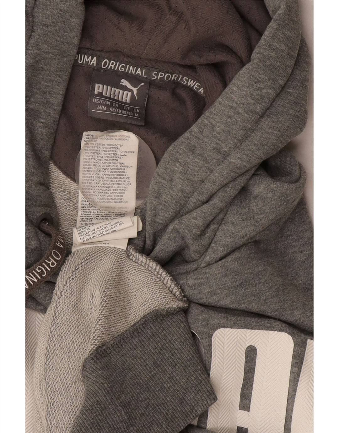 Puma Mens Graphic Hoodie Jumper Medium Grey Cotton
