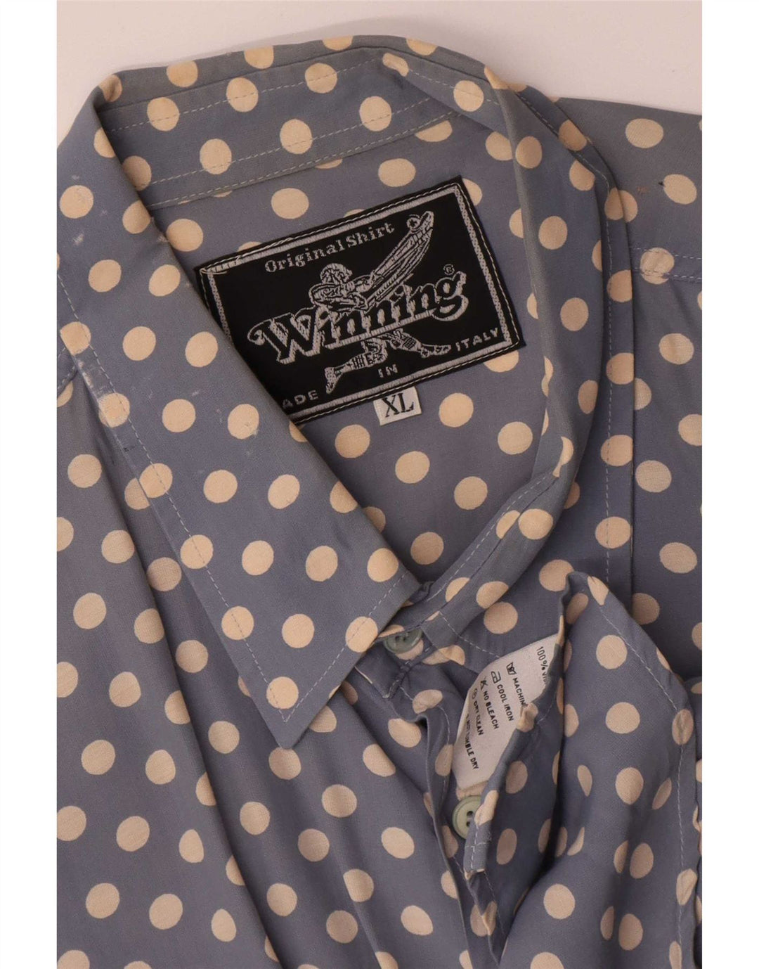Vintage Mens Shirt XL Blue Polka Dot Viscose