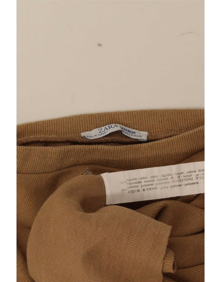 Zara Womens Trafaluc Oversized Crop Top Small Brown Cotton