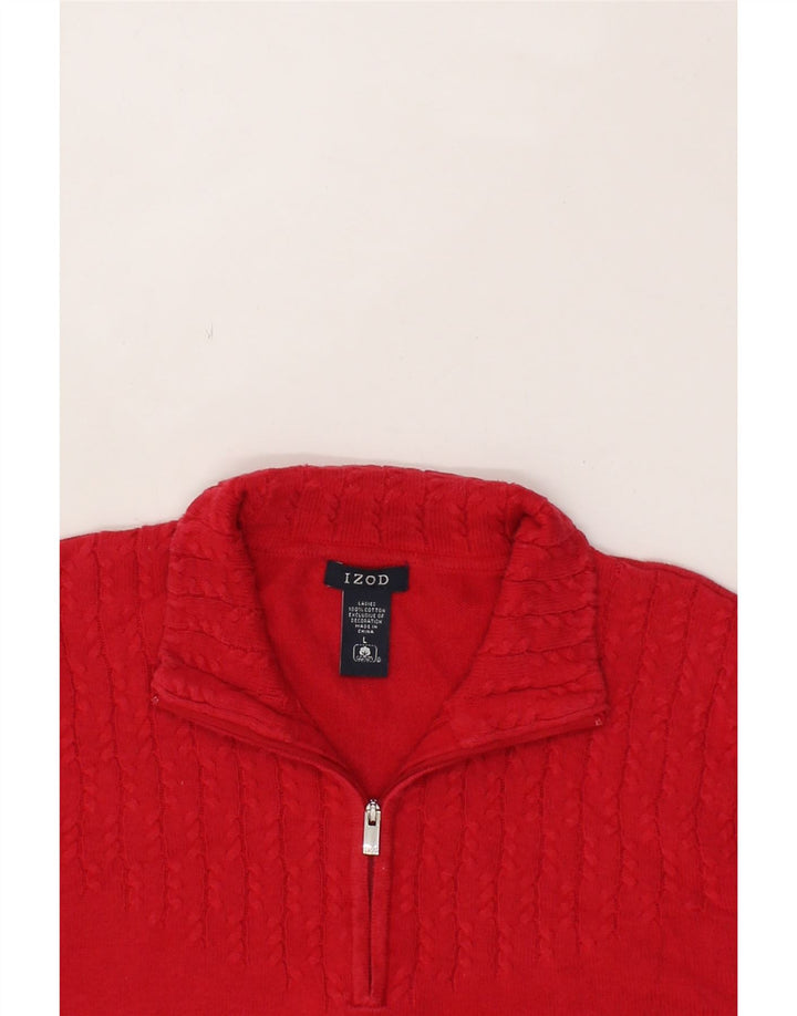 IZOD Womens Zip Neck Jumper Sweater UK 16 Large Red Cotton Vintage Izod and Second-Hand Izod from Messina Hembry 