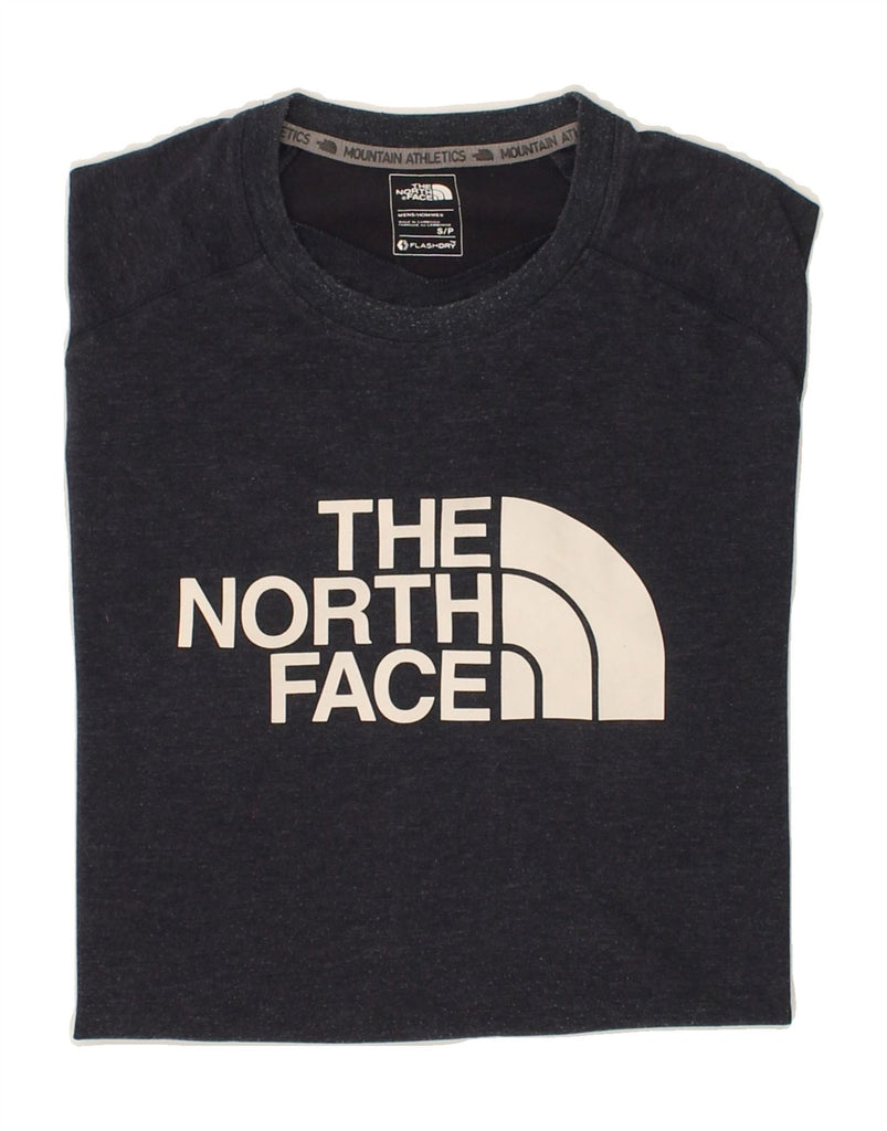 THE NORTH FACE Mens Graphic T-Shirt Top Small Navy Blue Colourblock Cotton | Vintage The North Face | Thrift | Second-Hand The North Face | Used Clothing | Messina Hembry 