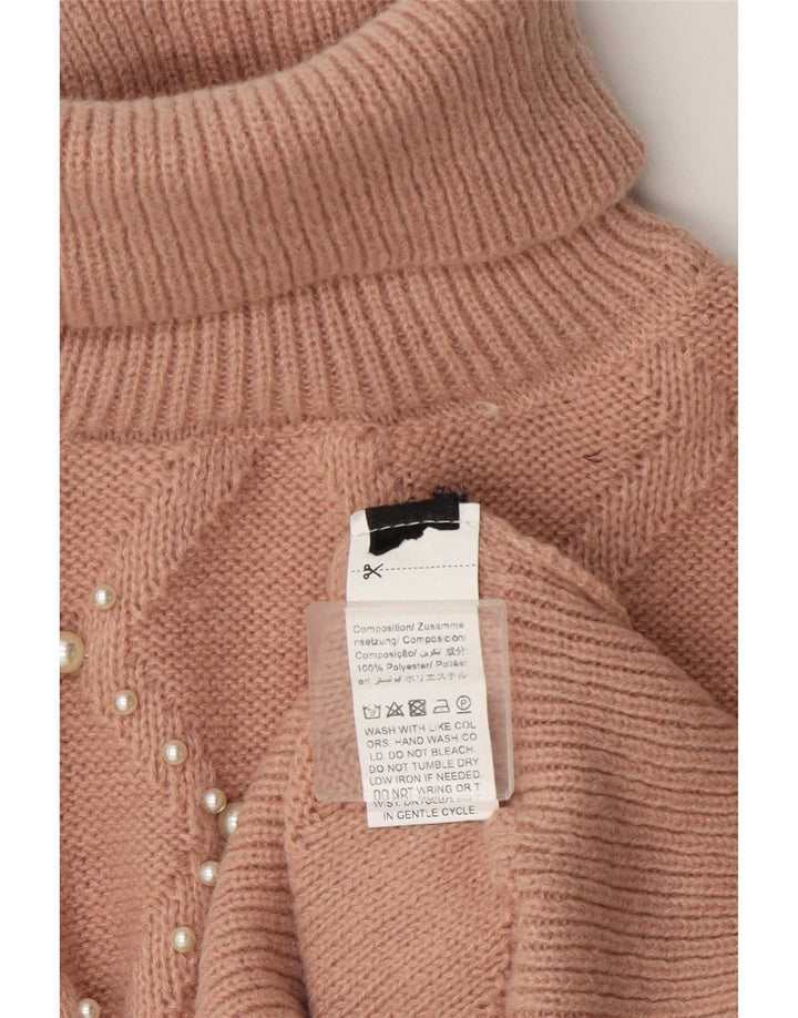 Vintage Womens Crop Roll Neck Jumper Sweater UK 14 Medium Beige Polyester