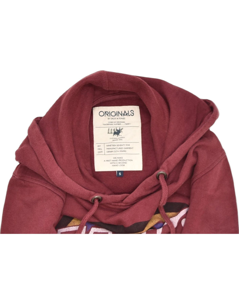 JACK & JONES Mens Graphic Hoodie Jumper Small Maroon Cotton | Vintage | Thrift | Second-Hand | Used Clothing | Messina Hembry 