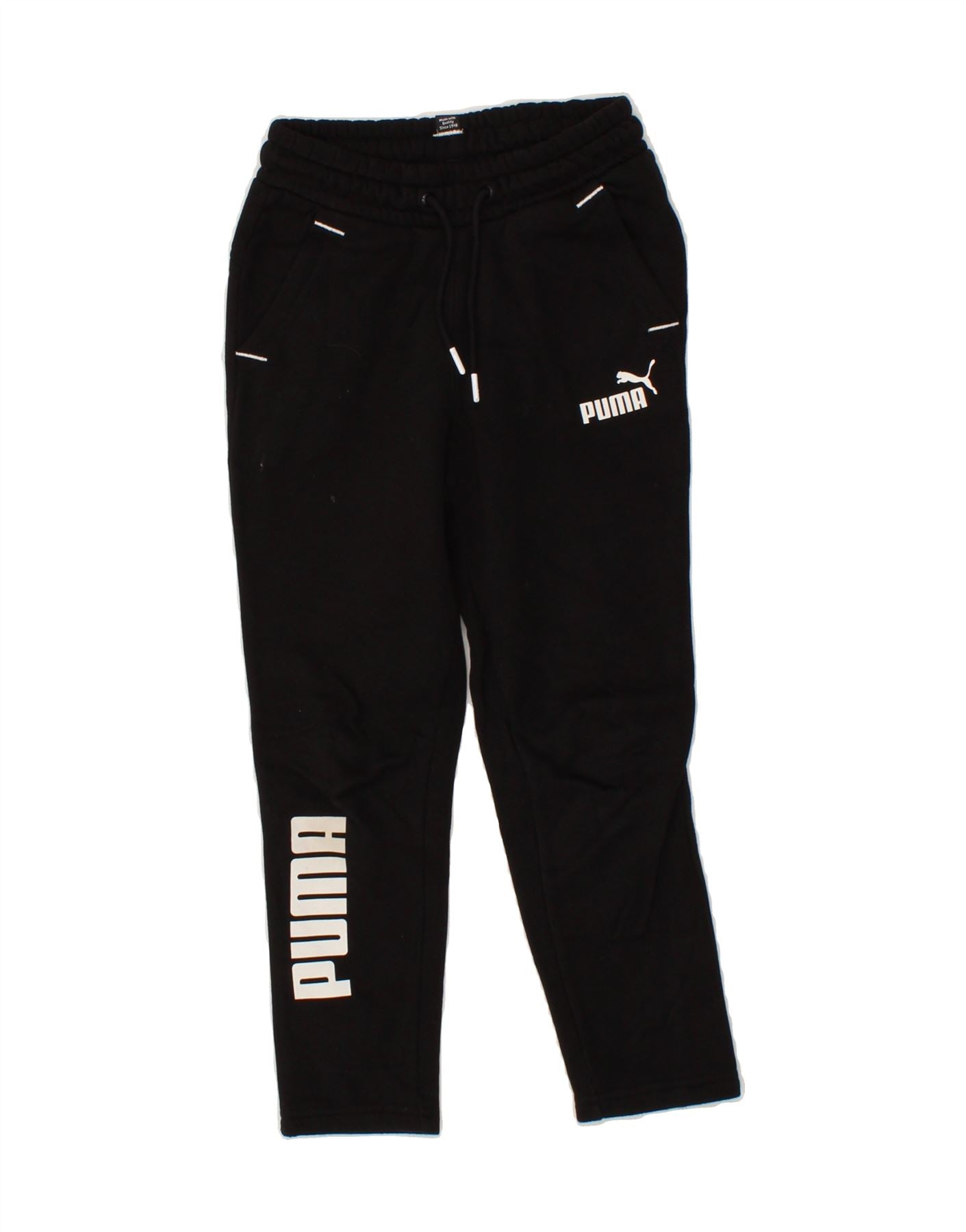 PUMA Boys Graphic Tracksuit Trousers 7-8 Years Black Cotton
