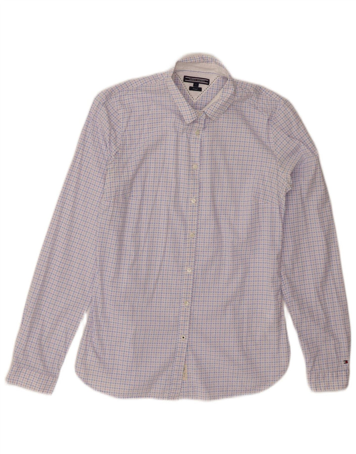 TOMMY HILFIGER Womens Fitted Shirt US 4 Small Blue Houndstooth Cotton