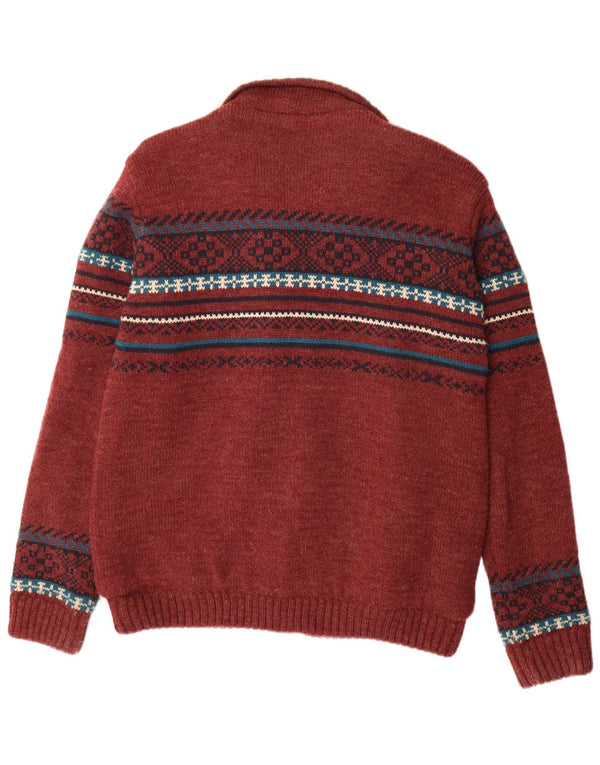Tokyo Laundry Mens Knit Sherpa Jacket UK 42 XL Burgundy Geometric Acrylic
