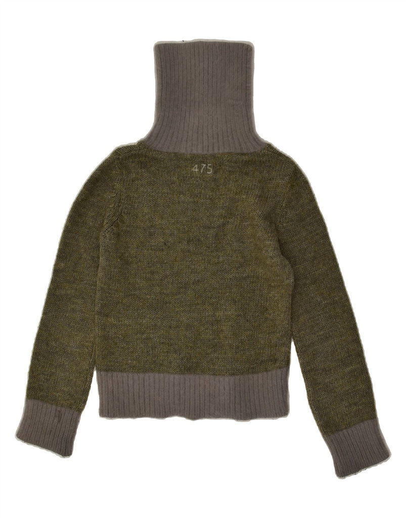 ODD MOLLY Womens Roll Neck Cardigan Sweater UK 2 2XS Khaki Colourblock | Vintage Odd Molly | Thrift | Second-Hand Odd Molly | Used Clothing | Messina Hembry 
