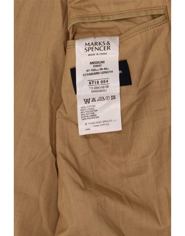 Marks & Spencer Mens 2 Button Blazer Jacket UK 38 Medium Beige Cotton