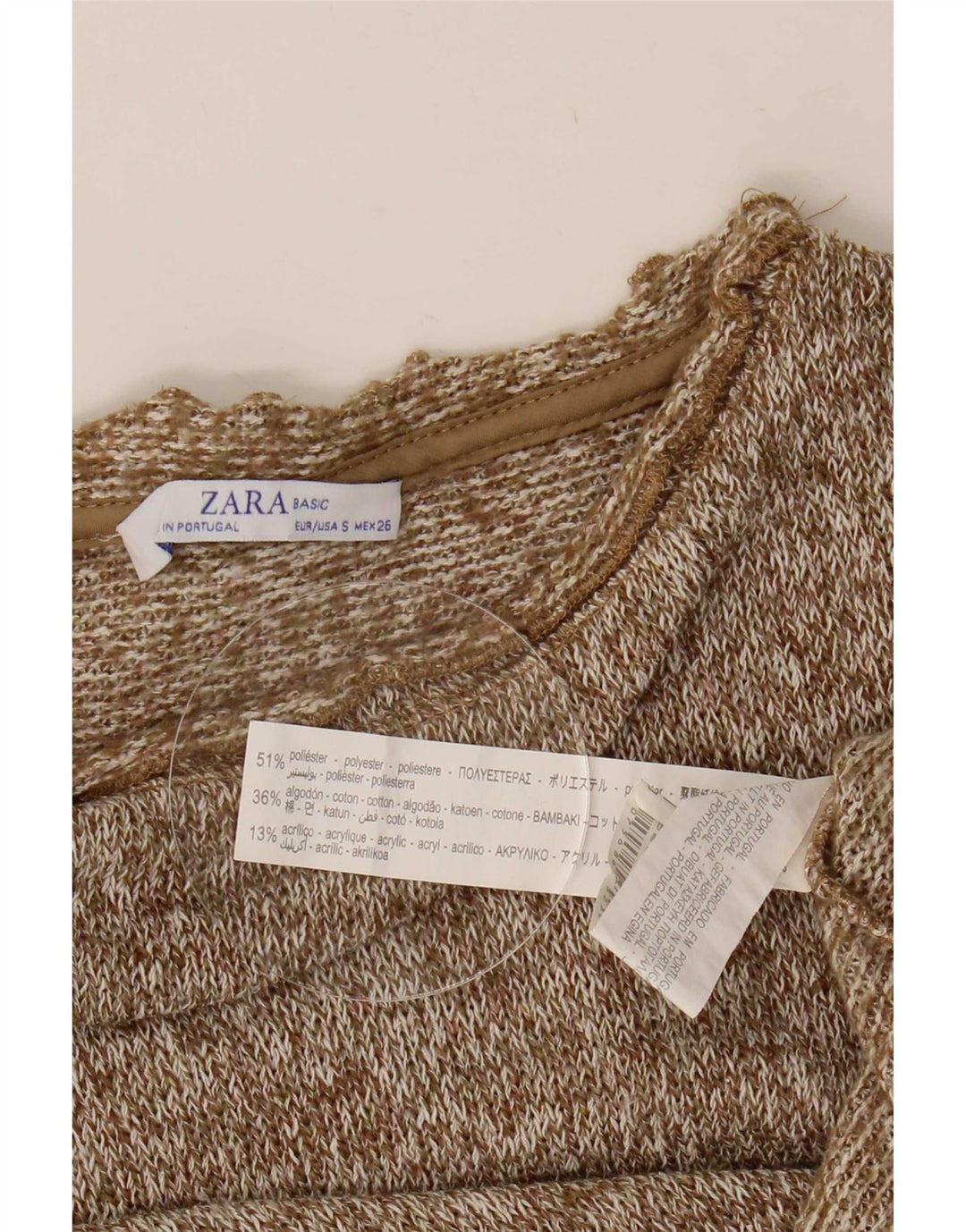Zara Womens Crop Oversized Top Long Sleeve UK 10 Small Brown Polyester