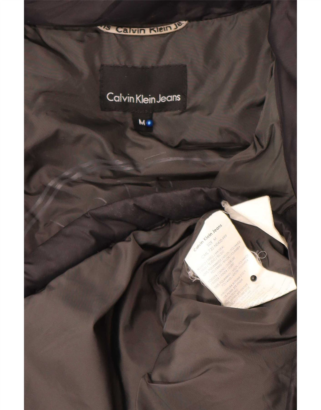 Calvin Klein Jeans Mens Hooded Padded Jacket UK 38 Medium Black Polyamide