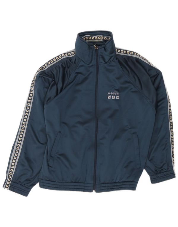 Diadora Mens Graphic Tracksuit Top Jacket UK 38 Medium Blue Polyester