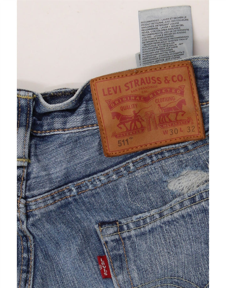Levi's Womens 511 Distressed Slim Jeans W30 L27 Blue Cotton