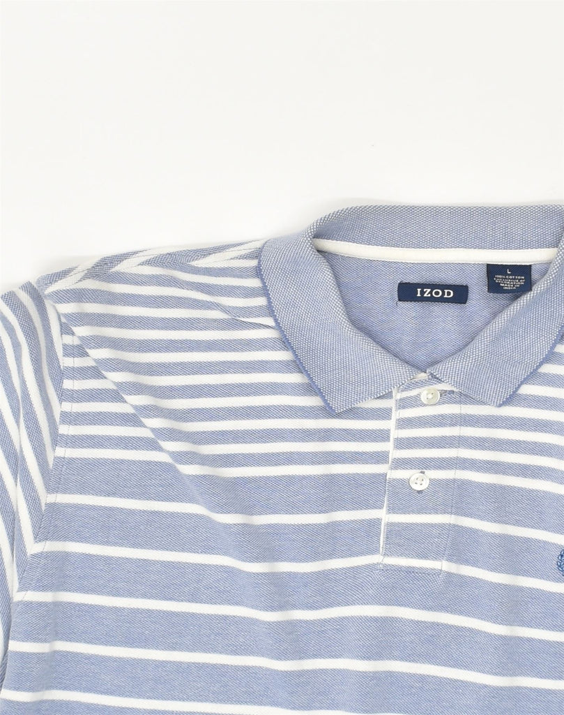 IZOD Mens Polo Shirt Large Blue Striped Cotton | Vintage Izod | Thrift | Second-Hand Izod | Used Clothing | Messina Hembry 