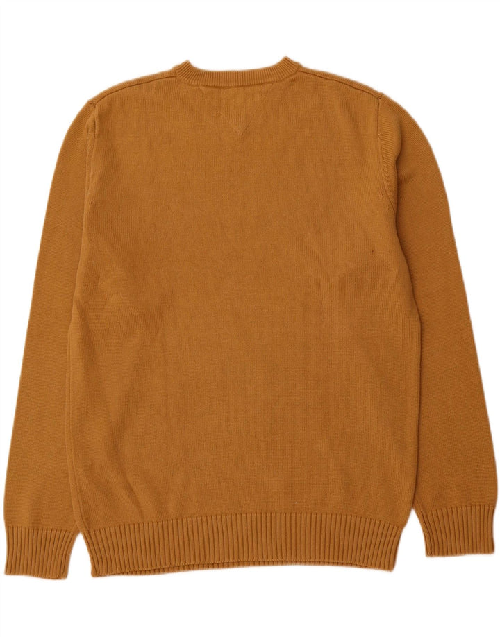 TOMMY HILFIGER Mens V-Neck Jumper Sweater Large Brown Cotton