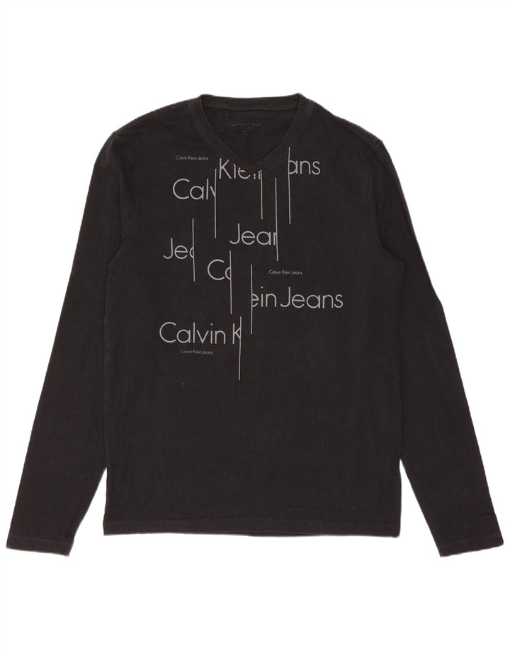 Calvin Klein Jeans Womens Graphic Top Long Sleeve UK 12 Medium Black