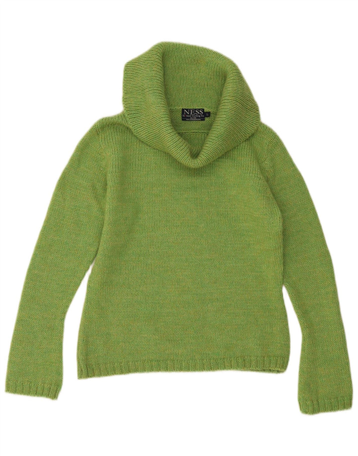 Ness Womens Roll Neck Jumper Sweater UK 14 Large Green Wool