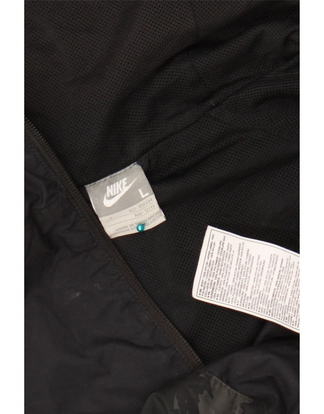Nike Boys Graphic Hooded Rain Jacket 12-13 Years Large Black Geometric