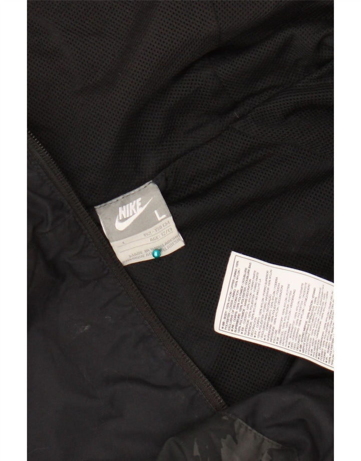 Nike Boys Graphic Hooded Rain Jacket 12-13 Years Large Black Geometric