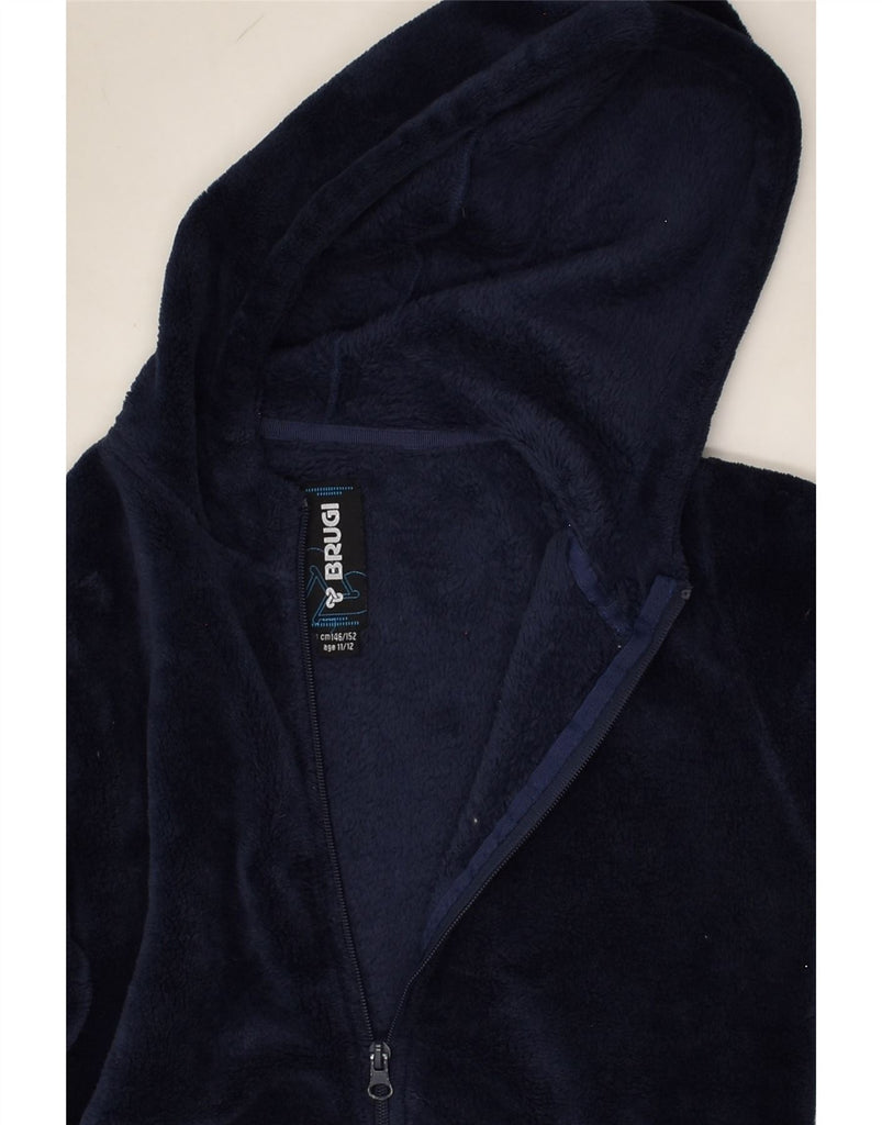 BRUGI Boys Hooded Fleece Jacket 11-12 Years Navy Blue Polyester | Vintage Brugi | Thrift | Second-Hand Brugi | Used Clothing | Messina Hembry 