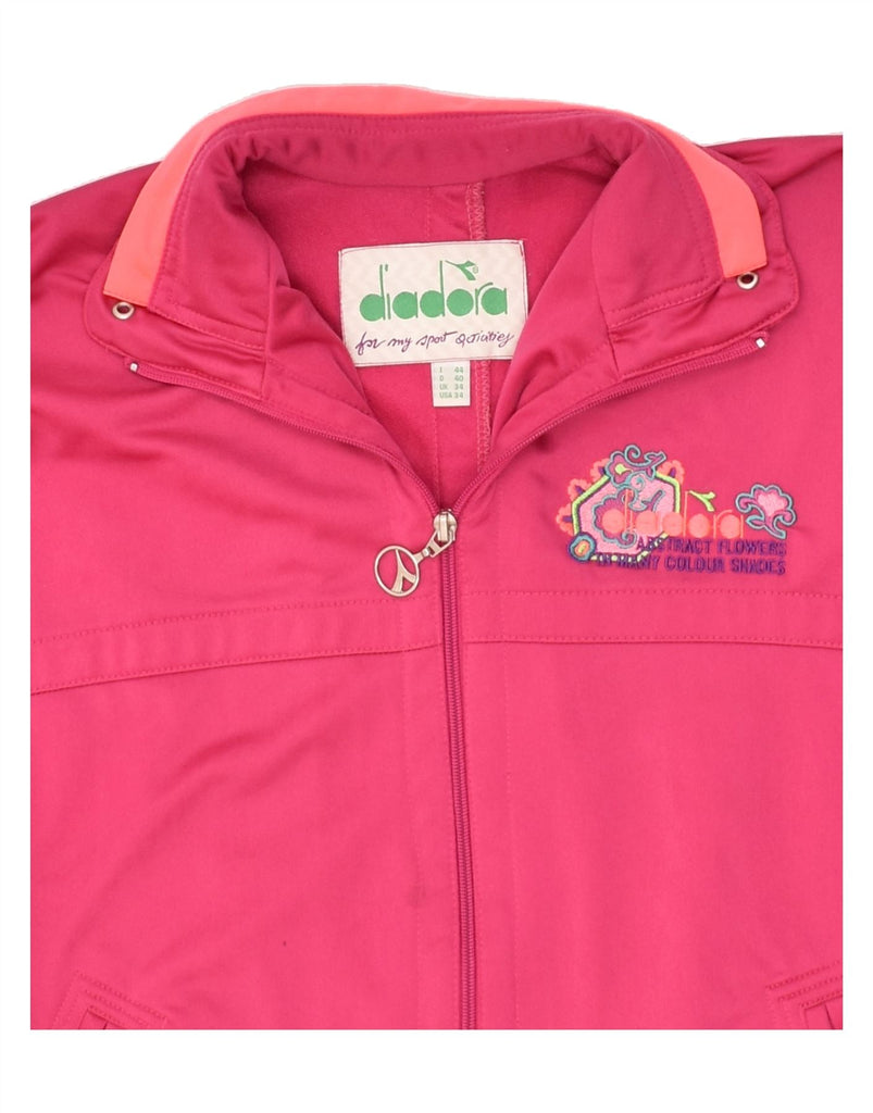 DIADORA Womens Graphic Tracksuit Top Jacket IT 44 Medium Pink Polyester | Vintage Diadora | Thrift | Second-Hand Diadora | Used Clothing | Messina Hembry 