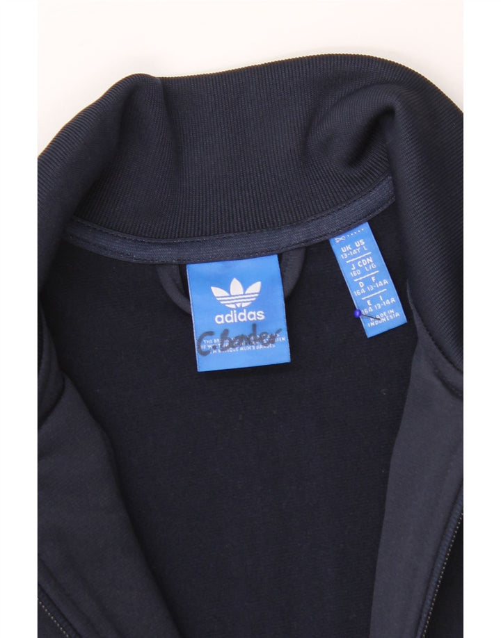 ADIDAS Boys Tracksuit Top Jacket 13-14 Years Navy Blue Colourblock