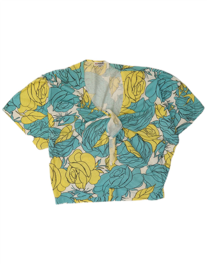 Mazzonetto Womens Front Tie Blouse Top IT 42 Medium Blue Floral Cotton
