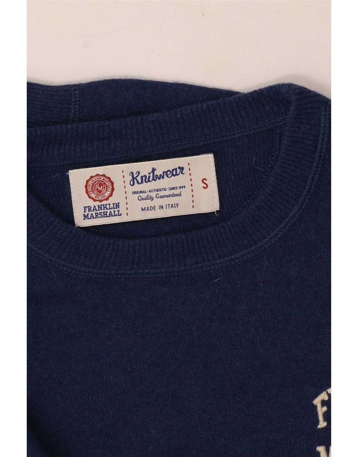 Franklin Marshall Mens Graphic Crew Neck Jumper Sweater Small Navy Blue
