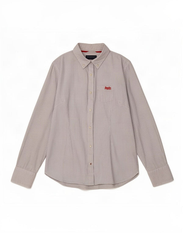 Superdry Womens Shirt UK 14 Large Blue Pinstripe Cotton