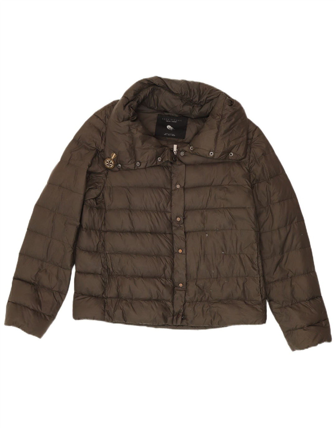 Zara Womens Padded Jacket UK 16 Large Khaki