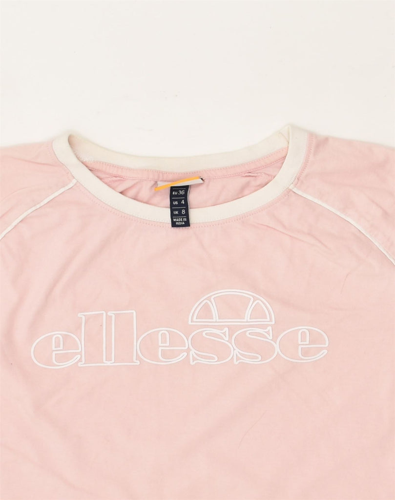 ELLESSE Womens Crop Graphic T-Shirt Top UK 8 Small  Pink Cotton | Vintage Ellesse | Thrift | Second-Hand Ellesse | Used Clothing | Messina Hembry 