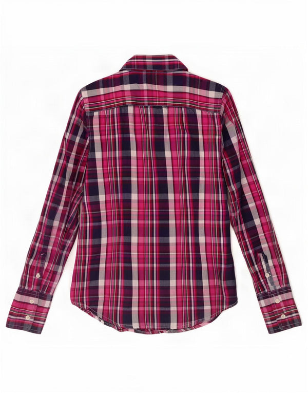 Tommy Hilfiger Womens Shirt UK 10 Small Pink Check Cotton
