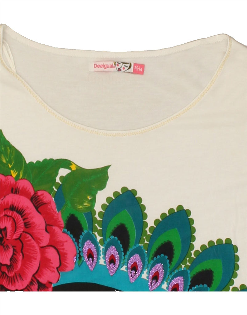 DESIGUAL Girls Graphic Blouse Top 13-14 Years White Floral Viscose | Vintage Desigual | Thrift | Second-Hand Desigual | Used Clothing | Messina Hembry 