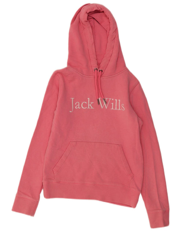 JACK WILLS Womens Graphic Hoodie Jumper UK 4 XS Pink Cotton
