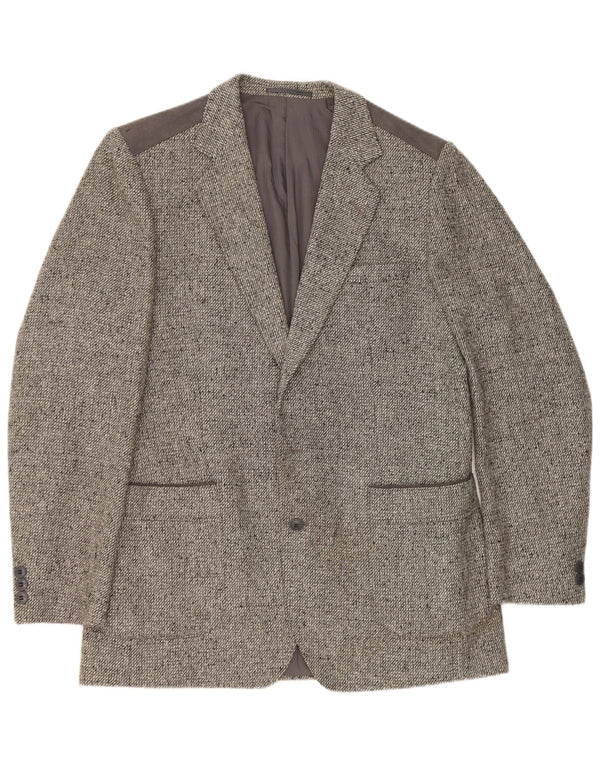 Vintage Mens 1 Button Blazer Jacket UK 38 Medium Grey Flecked Wool