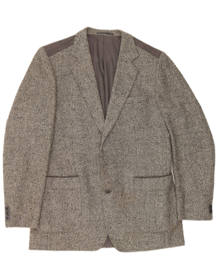 Vintage Mens 1 Button Blazer Jacket UK 38 Medium Grey Flecked Wool