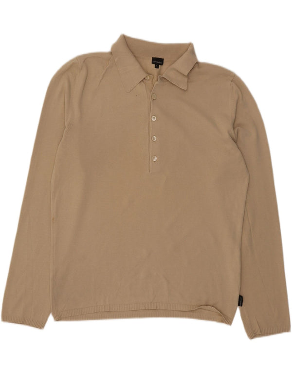 Calvin Klein Jeans Mens Long Sleeve Polo Shirt Large Beige