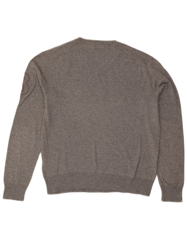 La Martina Mens Graphic V-Neck Jumper Sweater Large Grey Flecked Cotton