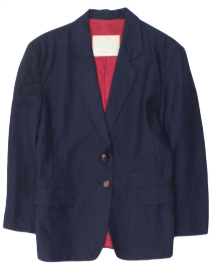 Benetton Womens 2 Button Blazer Jacket IT 42 Medium Navy Blue Linen