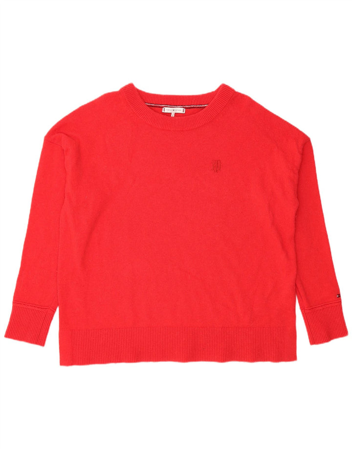 TOMMY HILFIGER Womens Crew Neck Jumper Sweater UK 16 Large Red Wool