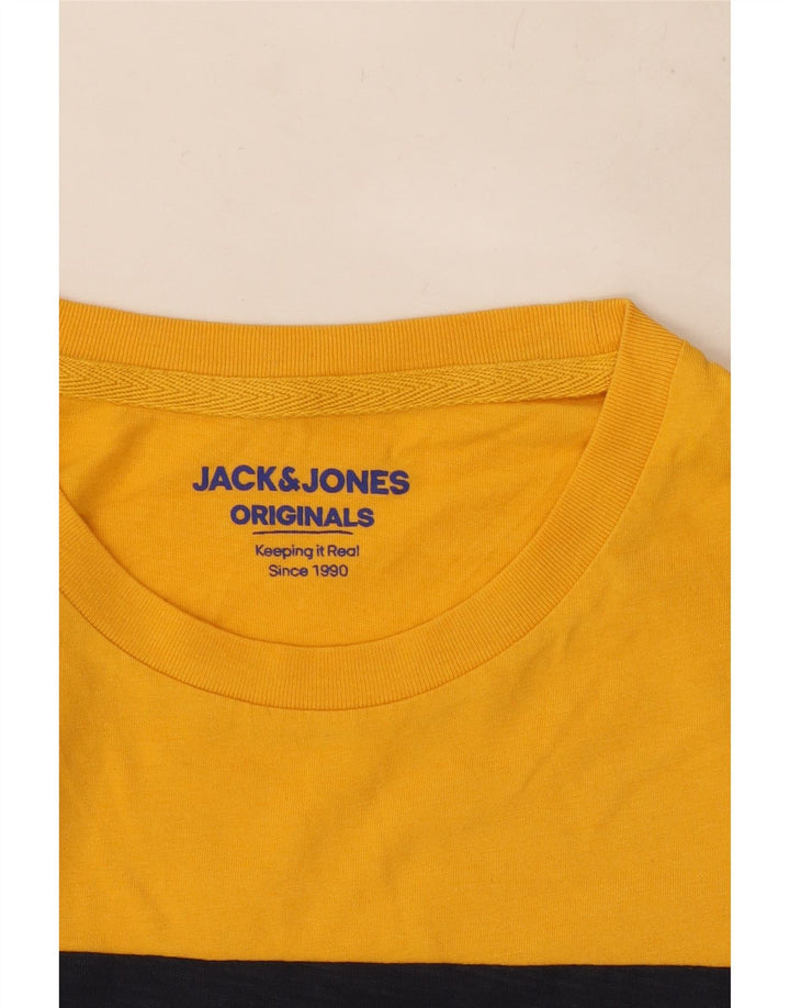 Jack & Jones Mens Graphic T-Shirt Top Medium Yellow Colourblock Cotton