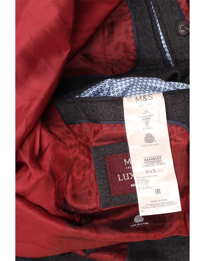 Marks & Spencer Mens 2 Button Blazer Jacket UK 40 Large Grey Check Wool