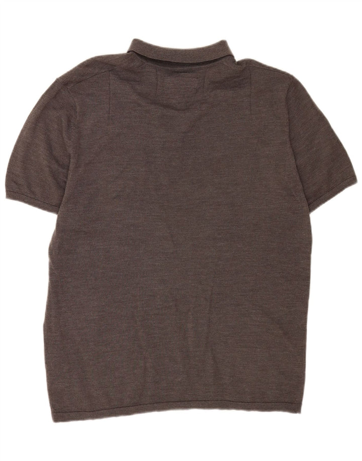 All Saints Mens Short Sleeve Polo Neck Jumper Sweater Large Grey
