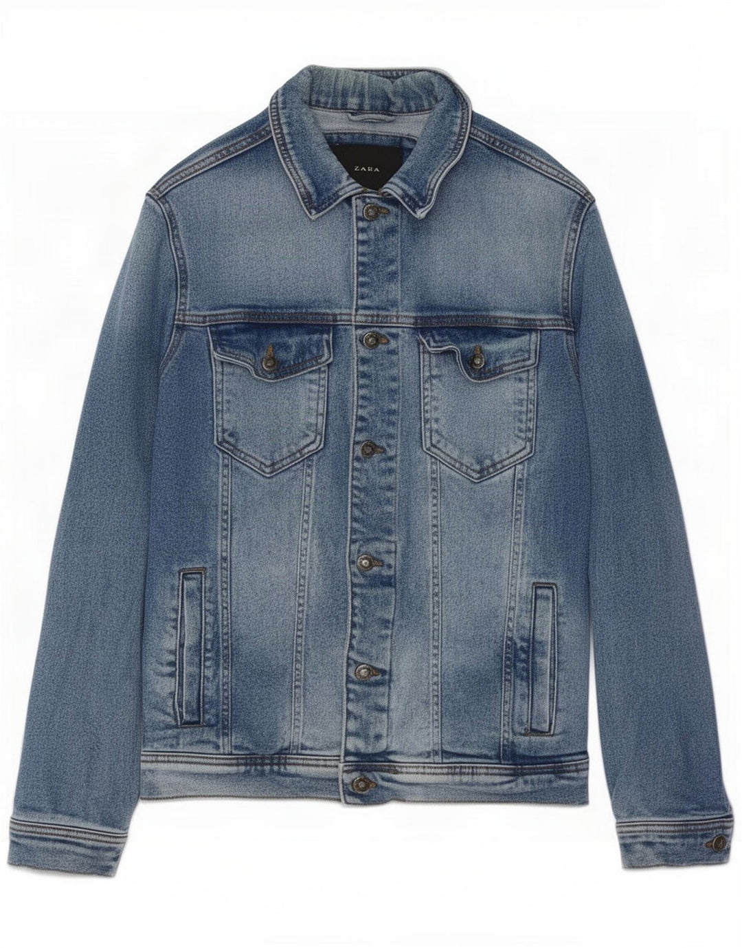 Zara Mens Denim Jacket UK 38 Medium Blue Cotton