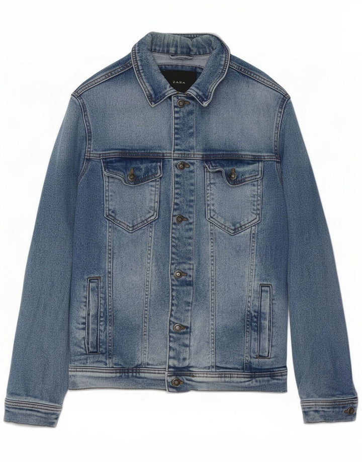 Zara Mens Denim Jacket UK 38 Medium Blue Cotton