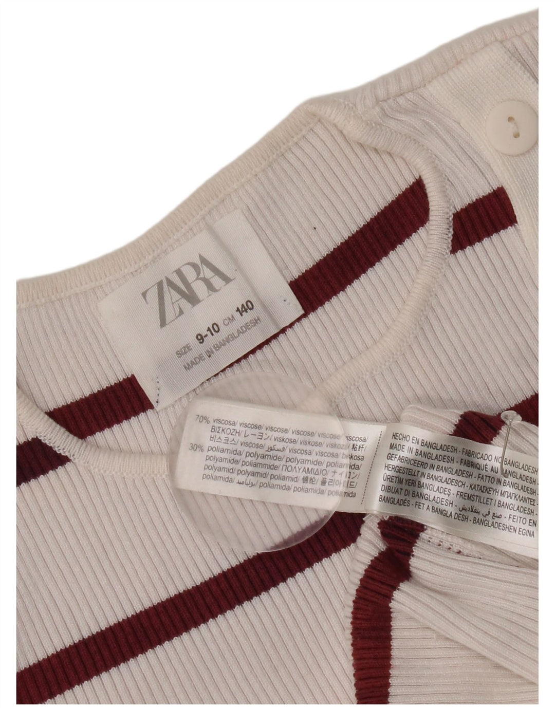 Zara Girls Vest Top 9-10 Years White Striped Viscose